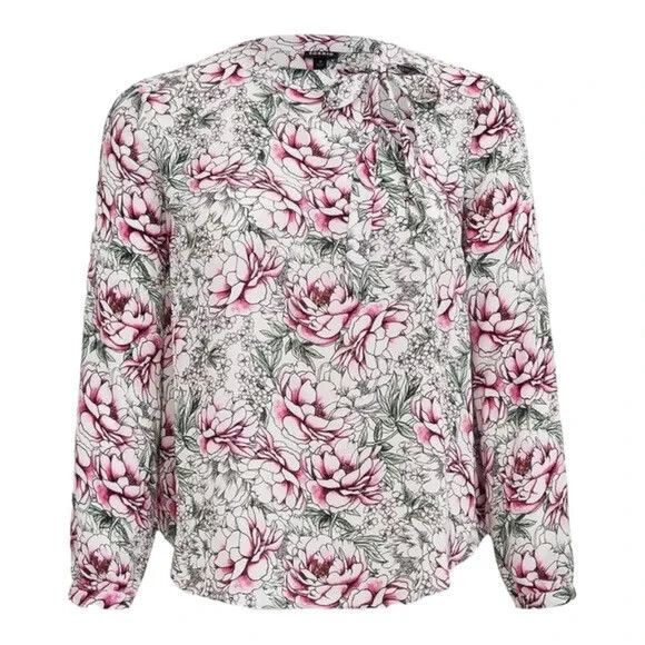 NWT Torrid White Floral Georgette Tie Neck Blouse Top 4X 26 Flowy Boho - Picture 1 of 5